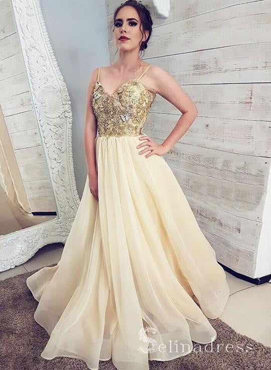 champagne gold prom dress